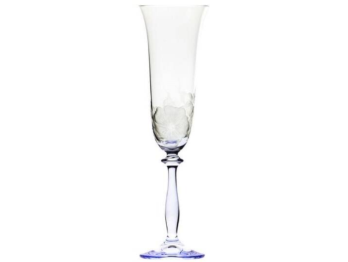 Casa Padrino Luxus Barock Champagnerglas 6er Set Blau Ø 7 x H. 24,5 cm - Handgefertigte und handgravierte Champagnergläser mit Blumen Design - Hotel & Restaurant Accessoires von Casa Padrino