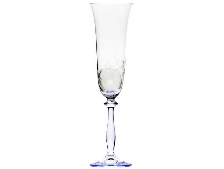 Casa Padrino Luxus Barock Champagnerglas 6er Set Blau Ø 7 x H. 24,5 cm - Handgefertigte und handgravierte Champagnergläser mit Blumen Design - Hotel & Restaurant Accessoires von Casa Padrino