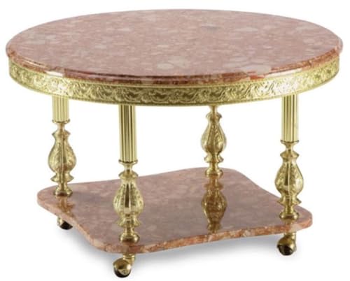 Casa Padrino Luxus Barock Couchtisch Pink/Gold Ø 80 x H. 43 cm - Runder Messing Wohnzimmertisch mit Marmorplatte und Rollen - Barock Wohnzimmer Möbel von Casa Padrino