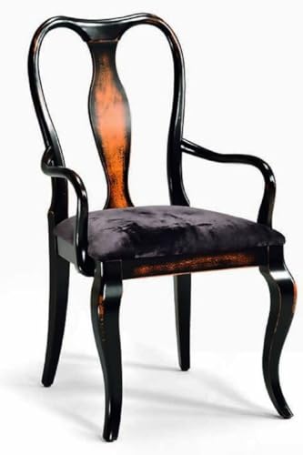 Casa Padrino Luxus Barock Esszimmer Stuhl mit Armlehnen Schwarz/Braun - Made in Italy von Casa Padrino