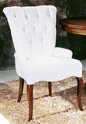 Casa Padrino Luxus Barock Esszimmer Stuhl mit Armlehnen Weiß/Dunkelbraun - Handgefertigter Barockstil Stuhl - Barock Esszimmer Möbel - Luxus Qualität - Made in Italy von Casa Padrino