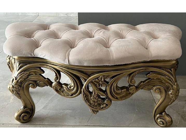 Casa Padrino Luxus Barock Hocker mit Glitzersteinen Creme / Gold - Handgefertigter Barockstil Sitzhocker - Barockstil Fußhocker - Antik Stil Hocker - Möbel im Barockstil - Barock Möbel von Casa Padrino