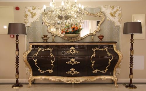 Casa Padrino Luxus Barock Kommode mit Wandspiegel Dunkelbraun/Gold - Handgefertigter Massivholz Schrank mit elegantem Spiegel - Prunkvolle Möbel im Barockstil von Casa Padrino