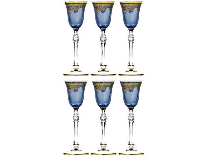 Casa Padrino Luxus Barock Likörglas 6er Set Blau / Gold Ø 6,5 x H. 18,5 cm - Handgefertigte und handbemalte Likörgläser - Hotel & Restaurant Accessoires - Luxus Qualität von Casa Padrino