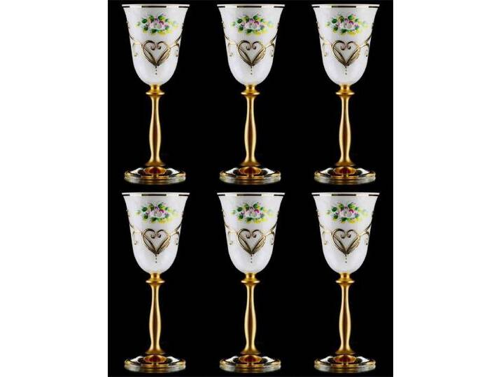 Casa Padrino Luxus Barock Likörglas 6er Set Weiß / Mehrfarbig / Gold Ø 5,5 x H. 17 cm - Handgefertigte und handbemalte Likörgläser - Hotel & Restaurant Accessoires - Luxus Qualität von Casa Padrino