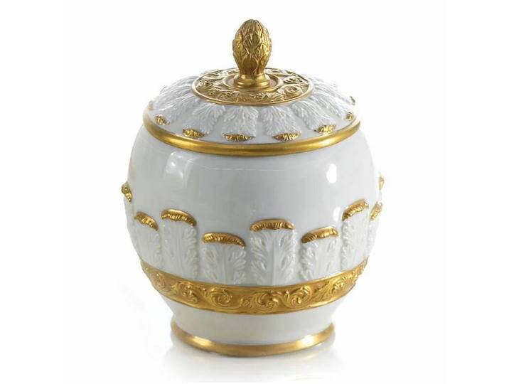 Casa Padrino Luxus Barock Porzellan Zuckerdose mit Deckel Weiß / Gold H. 14 cm - Made in Italy von Casa Padrino