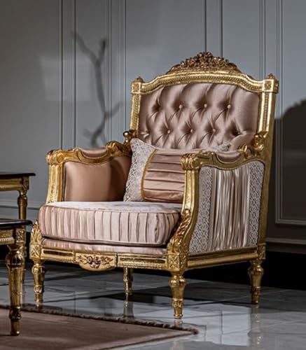 Casa Padrino Luxus Barock Sessel Rosa/Weiß/Gold - Handgefertigter Wohnzimmer Sessel mit dekorativem Kissen - Barock Möbel von Casa Padrino