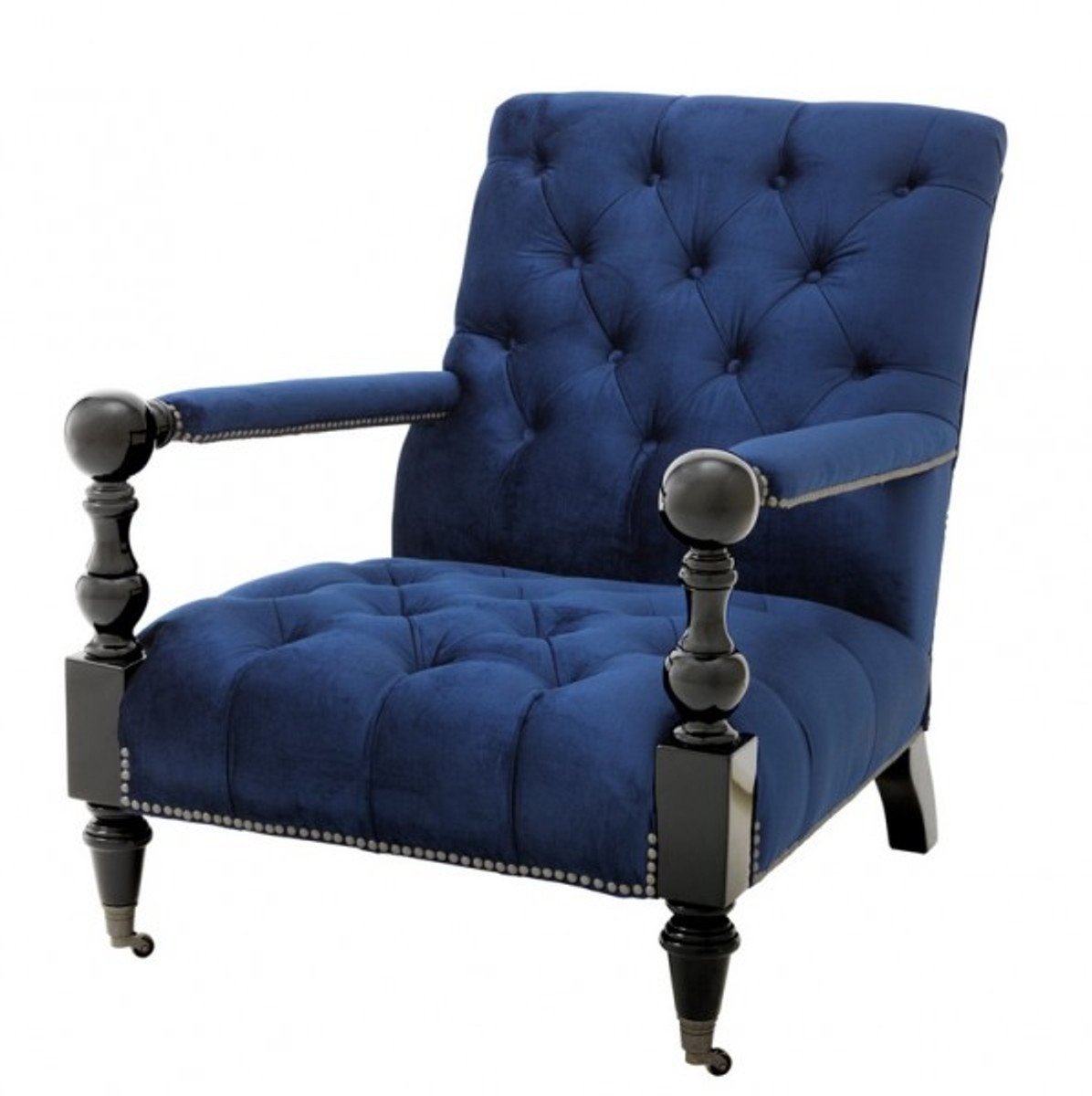 Casa Padrino Luxus Barock Sessel Royalblau / Schwarz Klavierlack - Lounge Sessel - Luxury Collection - Art Deco - Belle Epoche von Casa Padrino
