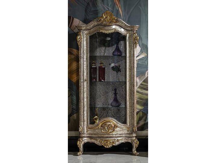 Casa Padrino Luxus Barock Vitrine Antik Silber / Braun / Gold - Handgefertigter Massivholz Vitrinenschrank - Prunkvolle Barock Möbel von Casa Padrino