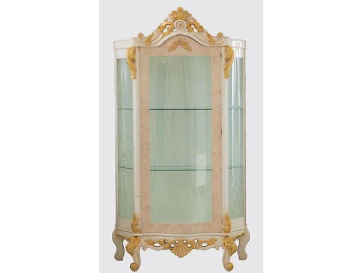Casa Padrino Luxus Barock Vitrine Beige / Weiß / Gold - Handgefertigter Massivholz Vitrinenschrank - Barock Wohnzimmer Möbel von Casa Padrino