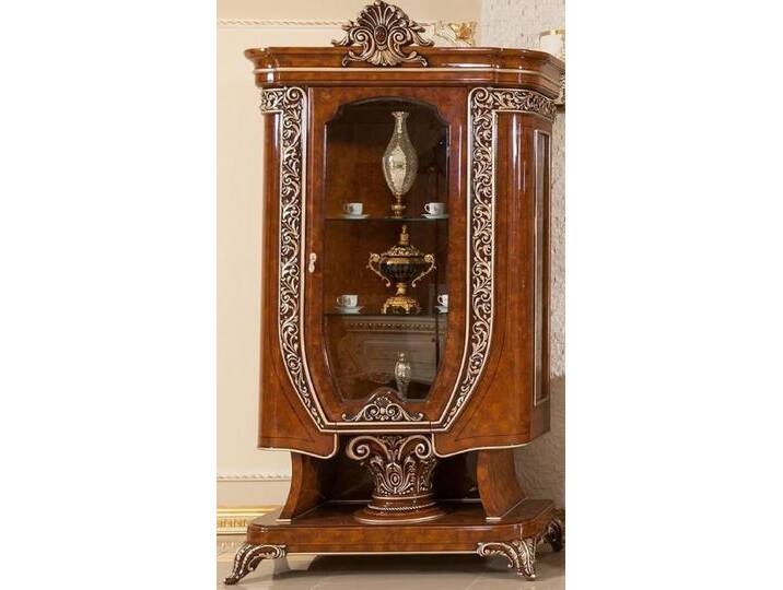Casa Padrino Luxus Barock Vitrine Braun / Bronzefarben - Prunkvoller Massivholz Vitrinenschrank mit Glastür - Handgefertigte Barock Möbel - Edel & Prunkvoll von Casa Padrino