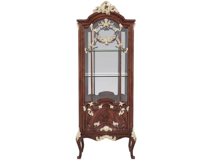 Casa Padrino Luxus Barock Vitrine Braun / Gold 79 x 42 x H. 207 cm - Prunkvoller Massivholz Vitrinenschrank mit LED Beleuchtung - Barock Möbel von Casa Padrino