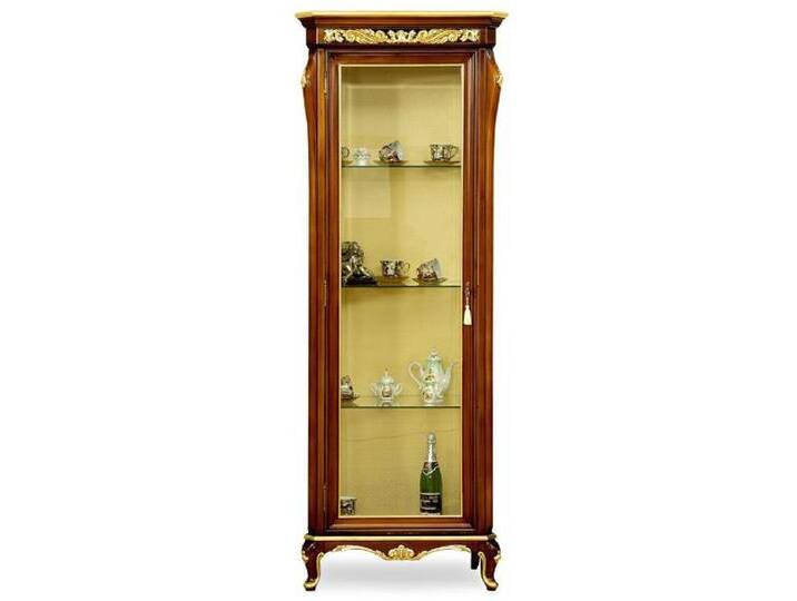 Casa Padrino Luxus Barock Vitrine Braun / Gold - Prunkvoller Massivholz Vitrinenschrank mit Glastür und Glasregalen - Handgefertigte Barock Möbel - Edel & Prunkvoll von Casa Padrino