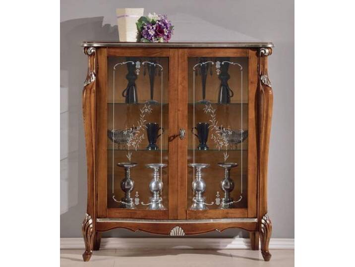 Casa Padrino Luxus Barock Vitrine Braun / Silber - Handgefertigter italienischer Barockstil Vitrinenschrank - Italienische Barock Möbel - Barockstil Möbel - Luxus Qualität - Made in Italy von Casa Padrino