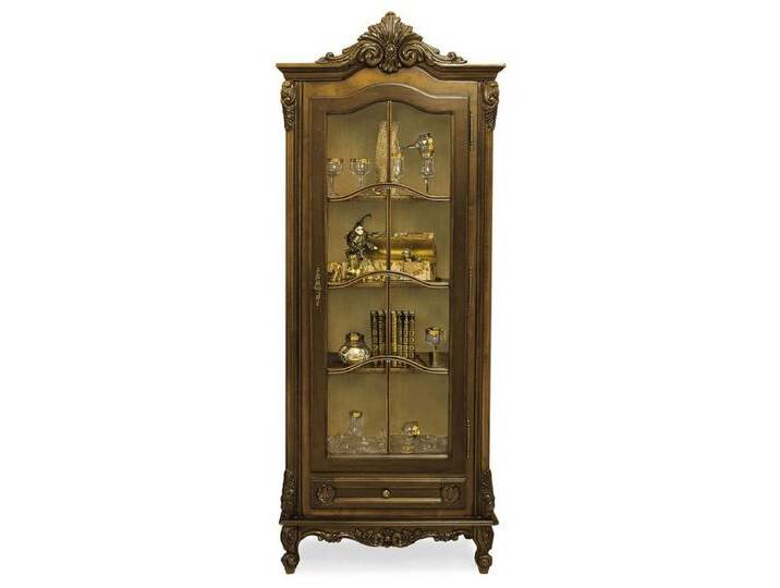 Casa Padrino Luxus Barock Vitrine Braun - Prunkvoller Massivholz Vitrinenschrank mit Glastür und Schublade - Handgefertigte Barock Möbel - Edel & Prunkvoll von Casa Padrino