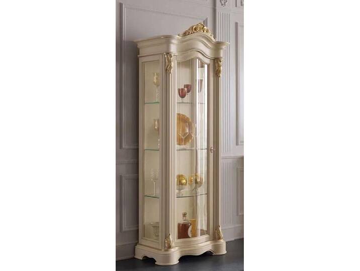 Casa Padrino Luxus Barock Vitrine Cremefarben / Gold - Handgefertigter Massivholz Vitrinenschrank mit Tür - Prunkvolle Barock Möbel - Luxus Qualität - Made in Italy von Casa Padrino