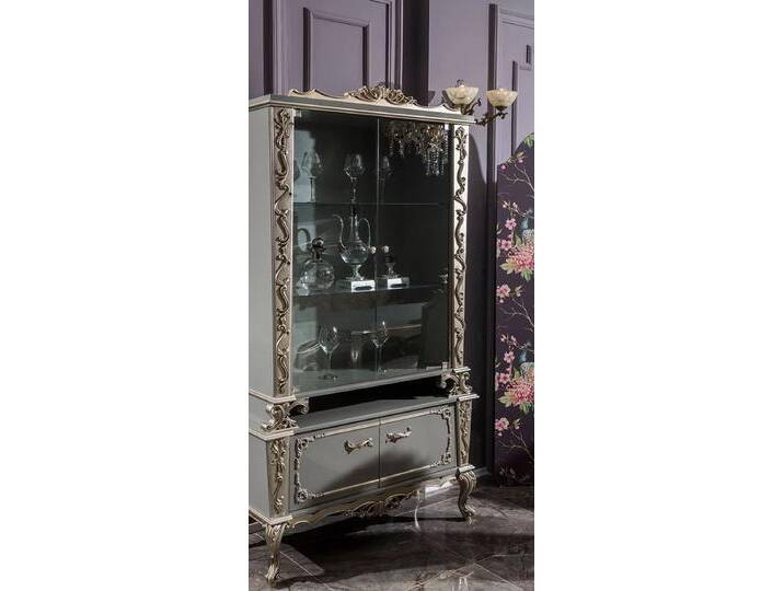 Casa Padrino Luxus Barock Vitrine Grau / Silber 110 x 47 x H. 201 cm - Massivholz Vitrinenschrank im Barockstil - Edel & Prunkvoll von Casa Padrino