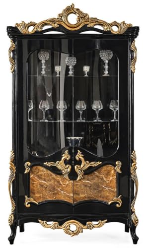 Casa Padrino Luxus Barock Vitrine Schwarz/Braun/Gold 156 x 50 x H. 220 cm - Prunkvoller Massivholz Vitrinenschrank mit 2 Glastüren - Barock Möbel von Casa Padrino