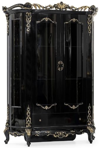 Casa Padrino Luxus Barock Vitrine Schwarz/Gold - Prunkvoller Massivholz Vitrinenschrank mit 2 Türen und Schublade - Luxus Möbel im Barockstil - Barock Möbel - Edel & Prunkvoll von Casa Padrino