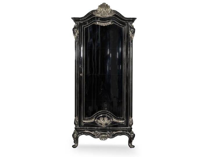 Casa Padrino Luxus Barock Vitrine Schwarz / Silber - Prunkvoller Massivholz Vitrinenschrank mit Glastür - Handgefertigte Barock Möbel - Edel & Prunkvoll von Casa Padrino