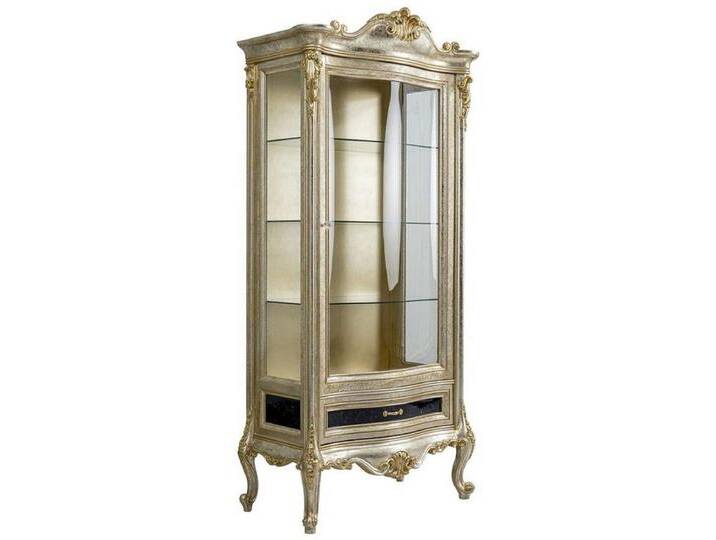 Casa Padrino Luxus Barock Vitrine Silber / Gold - Handgefertigter Massivholz Vitrinenschrank - Barock Wohnzimmer Möbel von Casa Padrino