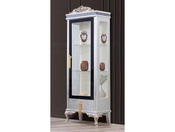 Casa Padrino Luxus Barock Vitrine Silber / Schwarz / Gold - Handgefertigter Massivholz Vitrinenschrank - Barock Wohnzimmer Möbel von Casa Padrino