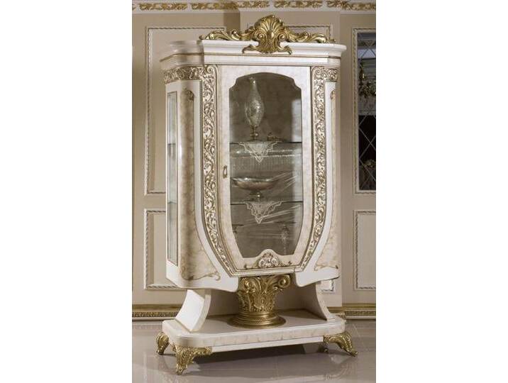 Casa Padrino Luxus Barock Vitrine Weiß / Beige / Gold - Prunkvoller Massivholz Vitrinenschrank mit Glastür - Handgefertigte Barock Möbel - Edel & Prunkvoll von Casa Padrino