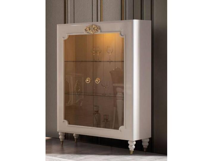 Casa Padrino Luxus Barock Vitrine Weiß / Gold 116 x 45 x H. 170 cm - Beleuchteter Massivholz Vitrinenschrank mit 2 Glastüren - Edle Barock Möbel von Casa Padrino