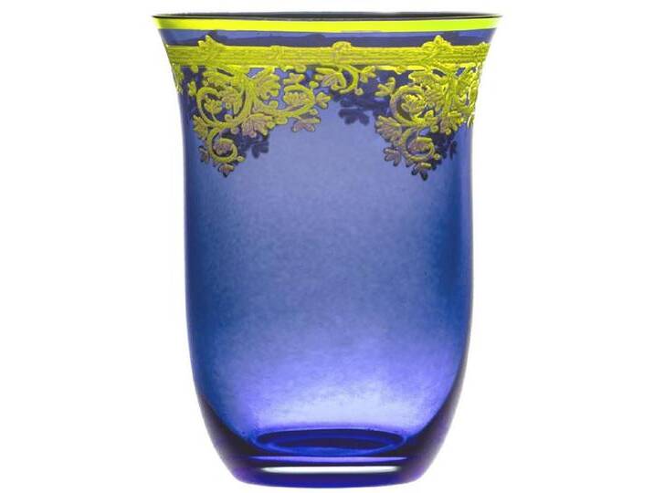 Casa Padrino Luxus Barock Wasserglas 6er Set Blau / Gold Ø 9 x H. 12 cm - Handgefertigte und handbemalte Wassergläser - Biergläser - Weingläser - Hotel & Restaurant Accessoires - Luxus Qualität von Casa Padrino