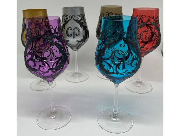 Casa Padrino Luxus Barock Weinglas Set Bunt / Schwarz - Handgefertigte Weingläser von Casa Padrino