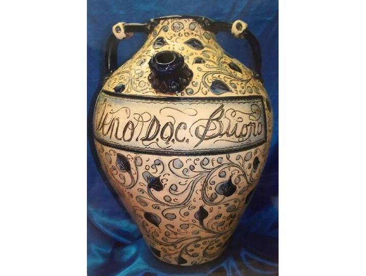 Casa Padrino Luxus Barock Weinkrug mit 2 Tragegriffen Creme / Blau / Schwarz - Handgefertigter Barockstil Keramik Krug - Barock Deko Accessoires - Luxus Qualität - Made in Italy von Casa Padrino