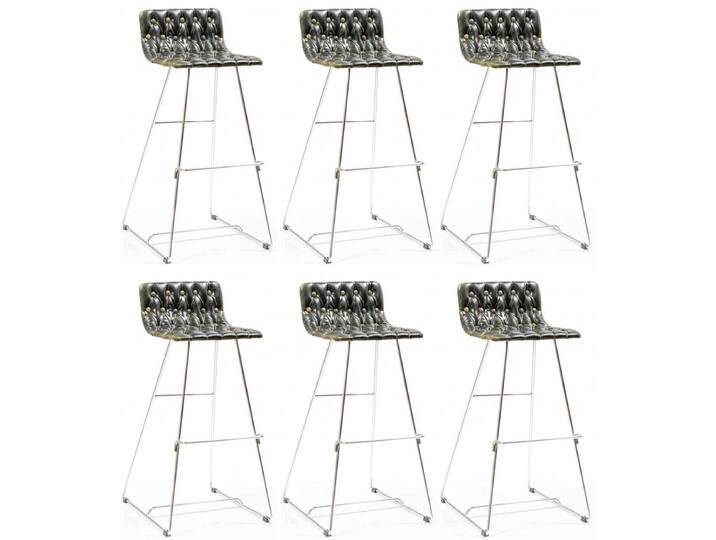 Casa Padrino Luxus Barstuhl Set Schwarz / Gold / Silber 37 x 33 x H. 90 cm - Moderne Barstühle mit Kunstleder - Garten Gastronomie Bar Möbel von Casa Padrino