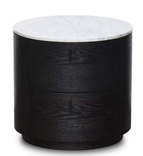 Casa Padrino Luxus Beistelltisch Schwarz/Weiß Ø 48 x H. 46 cm - Runder Holz Tisch mit Marmorplatte und 2 Schubladen von Casa Padrino