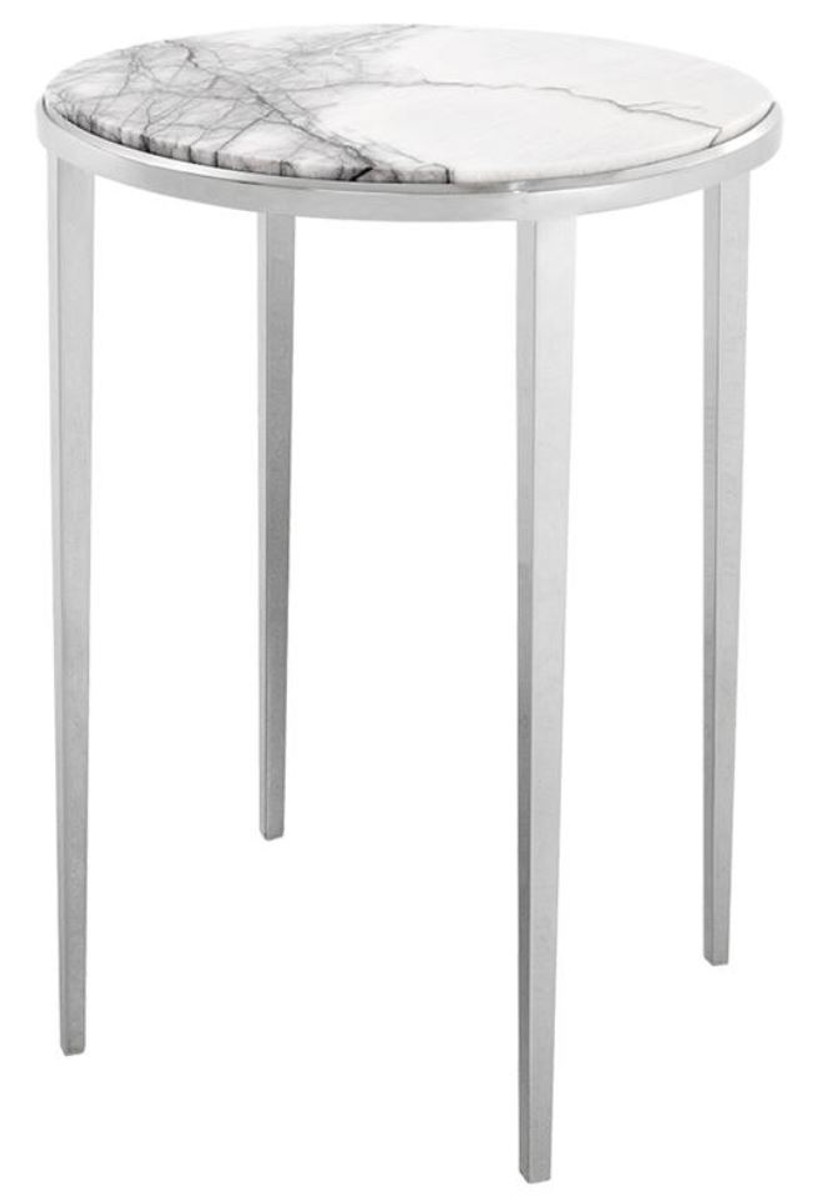 Casa Padrino Luxus Beistelltisch in silber mit weiÃer Marmorplatte à 37,5 x H. 58 cm - Wohnzimmermöbel Casa Padrino Luxus Beistelltisch in silber mit weiÃer Marmorplatte à 37,5 x H. 58 cm - Wohnzimmermöbel von Casa Padrino