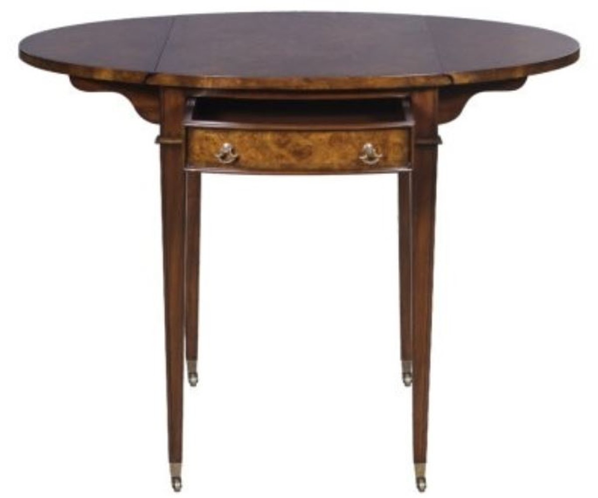 Casa Padrino Luxus Beistelltisch mit Schublade Braun / Hellbraun 89 x 76 x H. 64 cm - Wohnzimmer Beistelltisch auf Rollen von Casa Padrino