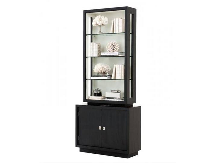 Casa Padrino Luxus Bücher Schrank Schwarz Massivholz Miami Single Cabinet Wohnzimmer Schrank Barock Jugendstil Rokoko Vitrine Ladeneinrichtung von Casa Padrino