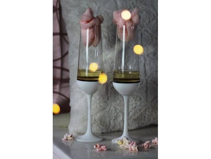 Casa Padrino Luxus Champagnerglas 6er Set Weiß / Silber Ø 6,5 x H. 26,5 cm - Handgefertigte und handbemalte Champagnergläser - Hotel & Restaurant Accessoires - Luxus Qualität von Casa Padrino