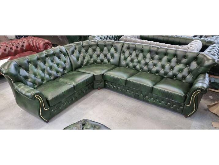 Casa Padrino Luxus Chesterfield Leder Ecksofa Vintage Grün 290 x 240 x H. 80 cm - Echtleder Wohnzimmer Sofa - Wohnzimmer Möbel - Chesterfield Möbel - Luxus Möbel - Luxus Wohnzimmer Einrichtung von Casa Padrino