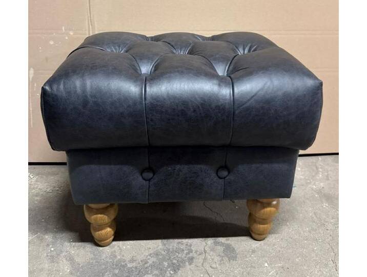Casa Padrino Luxus Chesterfield Leder Fußhocker Vintage Schwarz / Naturfarben von Casa Padrino