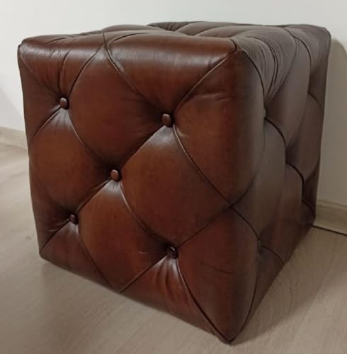 Casa Padrino Luxus Chesterfield Leder Hocker Vintage Dunkelbraun 40 x 40 x H. 45 cm - Echtleder Fußhocker - Echtleder Würfelhocker - Chesterfield Wohnzimmer - Echtleder Möbel - Luxus Möbel von Casa Padrino