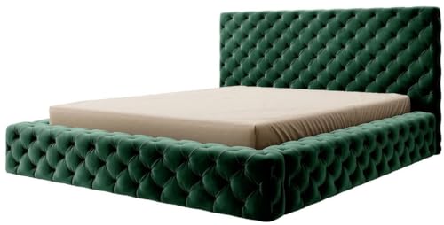 Casa Padrino Luxus Chesterfield Samt Doppelbett mit Matratze Grün - Verschiedene Größen, Grösse:160 x 200 cm von Casa Padrino