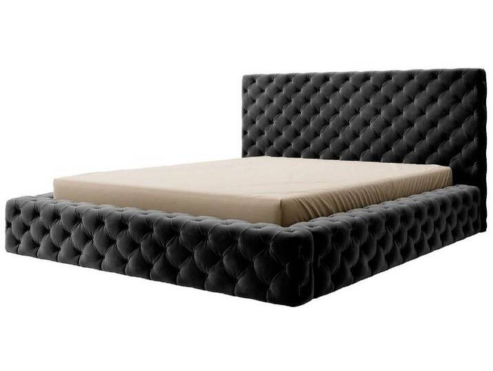 Casa Padrino Luxus Chesterfield Samt Doppelbett mit Matratze Schwarz - Verschiedene Größen,Grösse von Casa Padrino
