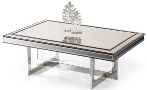 Casa Padrino Luxus Couchtisch Silber 120 x 80 x H. 43 cm - Wohnzimmertisch mit Glasplatte und Spiegelglas - Luxus Wohnzimmer Möbel von Casa Padrino