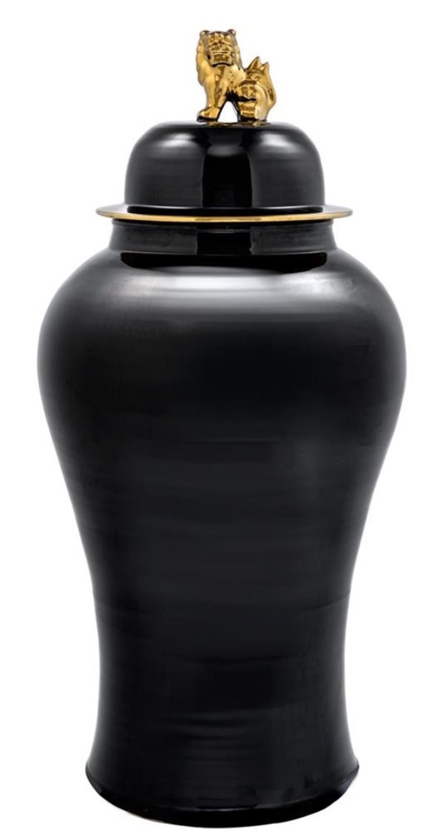 Casa Padrino Luxus Deko Vase Schwarz / Gold Ã 54 x H. 115 cm - Chinesische Porzellan Vase mit Deckel von Casa Padrino