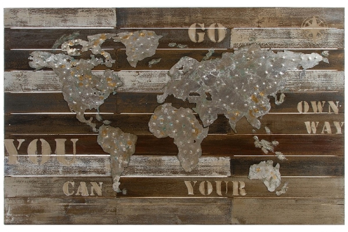 Casa Padrino Luxus Deko Wandbild Weltkarte Mehrfarbig 120 x H. 80 cm - Wanddekoration aus Holz und Metall Casa Padrino Luxus Deko Wandbild Weltkarte Mehrfarbig 120 x H. 80 cm - Wanddekoration aus Holz und Metall von Casa Padrino