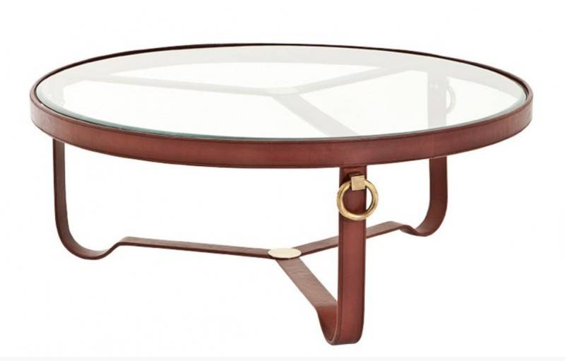 Casa Padrino Luxus Designer Couchtisch mit Glasplatte Rund Echtleder mit Messing Applikationen Casa Padrino Luxus Designer Couchtisch mit Glasplatte Rund Echtleder mit Messing Applikationen von Casa Padrino