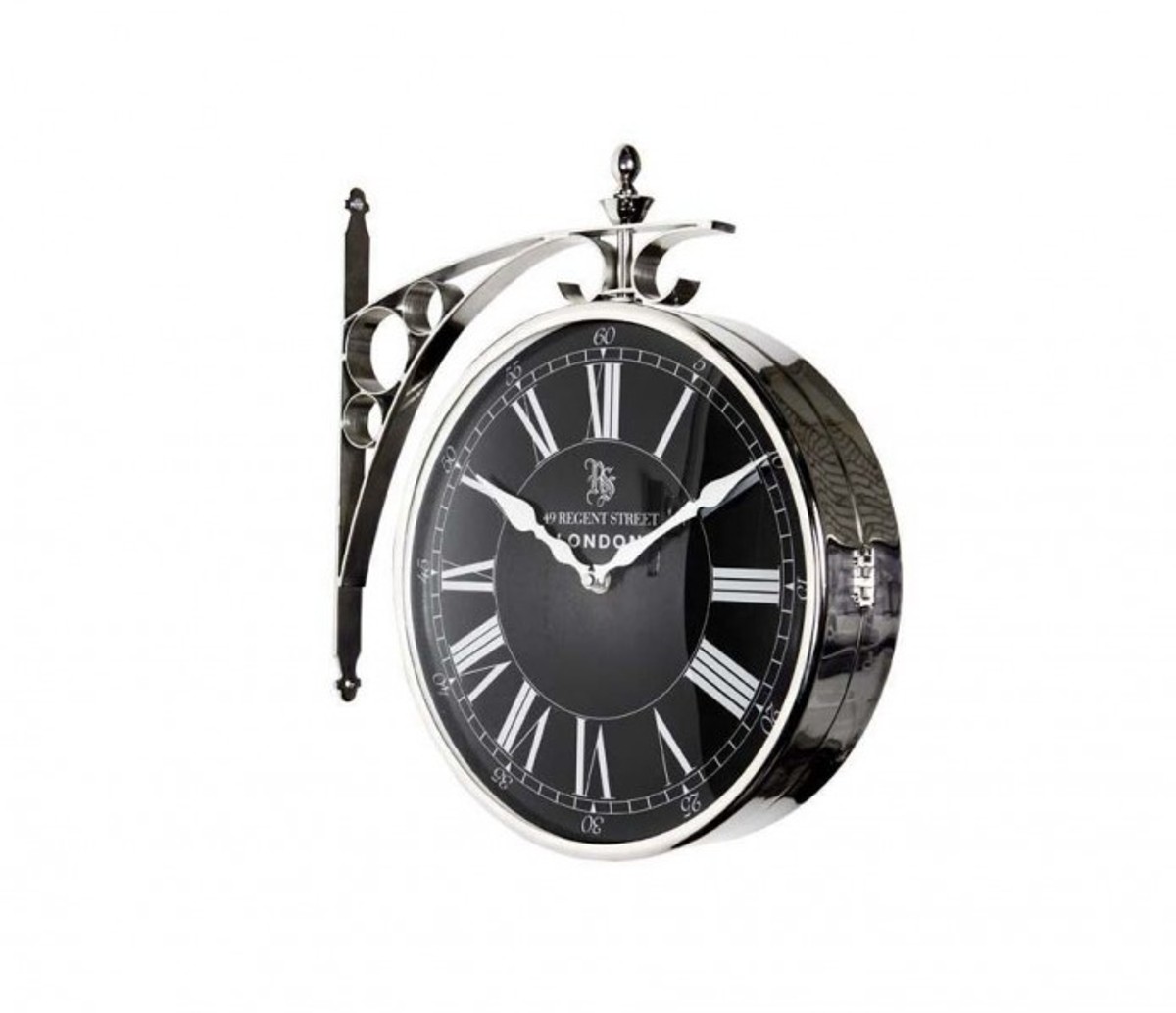 Casa Padrino Luxus Doppelseitige Bahnhofsuhr Nickel Finish 29 x 8 x H. 39 cm - Luxus Wanduhr von Casa Padrino