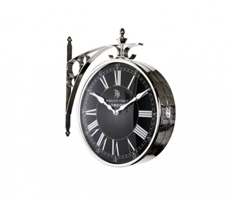 Casa Padrino Luxus Doppelseitige Bahnhofsuhr Nickel Finish 29 x 8 x H. 39 cm - Luxus Wanduhr von Casa Padrino