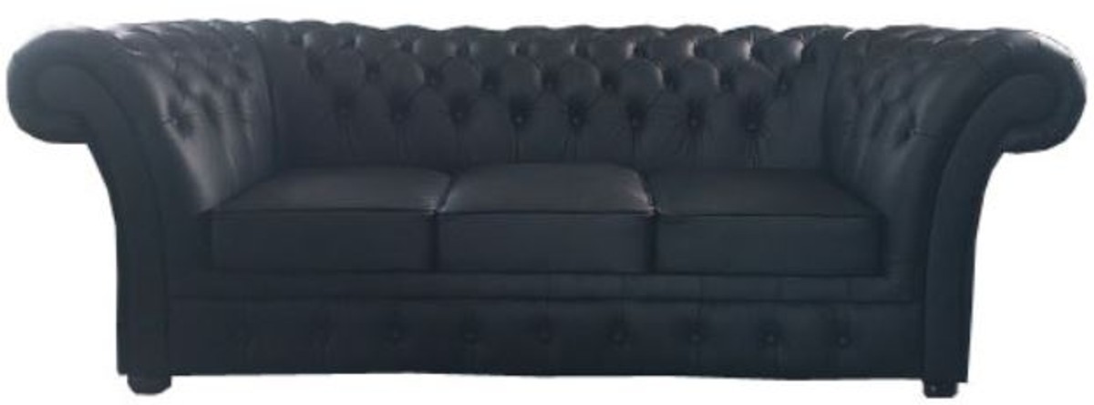 Casa Padrino Luxus Echtleder 3er Sofa Schwarz 210 x 90 x H. 80 cm - Chesterfield Möbel Casa Padrino Luxus Echtleder 3er Sofa Schwarz 210 x 90 x H. 80 cm - Chesterfield Möbel von Casa Padrino