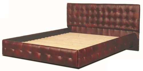 Casa Padrino Luxus Echtleder Bett Weinrot 180 x 200 cm - Chesterfield Möbel von Casa Padrino